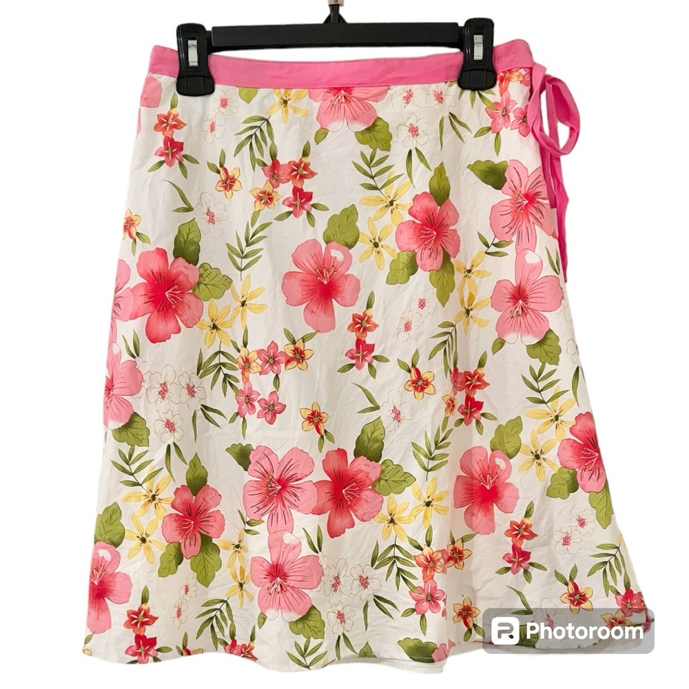 Y2K White Hannah Hibiscus Floral Tropical Midi Skirt